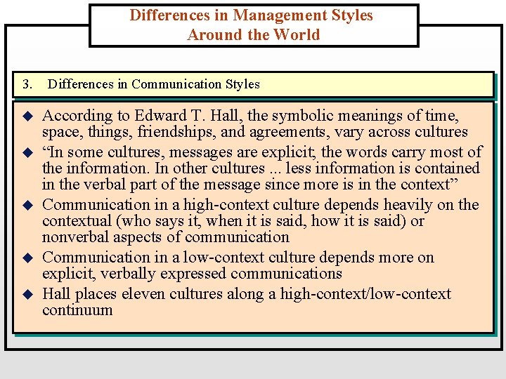 Differences in Management Styles Around the World 3. u u u Differences in Communication