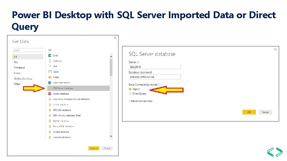 Power BI Desktop with SQL Server Imported Data or Direct Query 