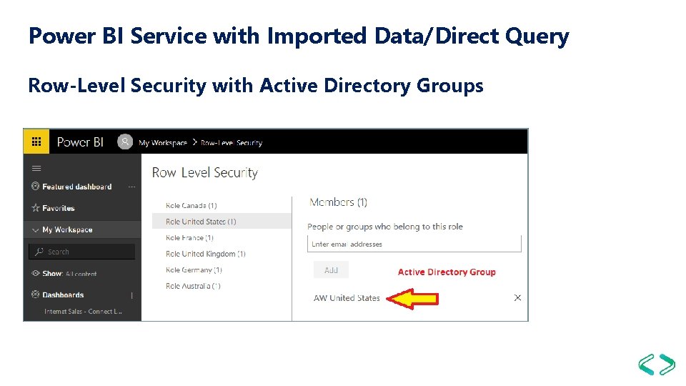 Power BI Service with Imported Data/Direct Query Row-Level Security with Active Directory Groups 