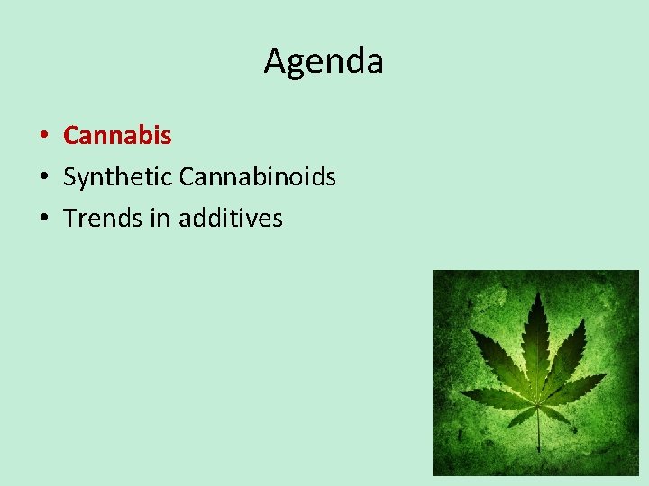 Agenda • Cannabis • Synthetic Cannabinoids • Trends in additives 