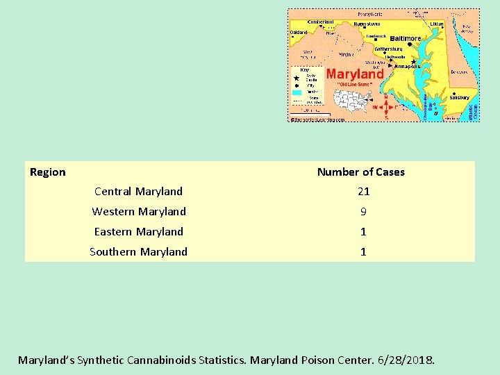 Region Number of Cases Central Maryland 21 Western Maryland 9 Eastern Maryland 1 Southern