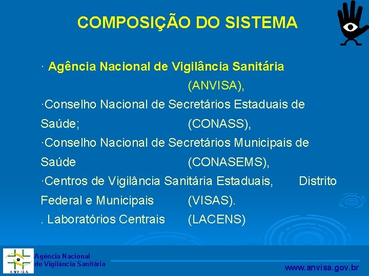 COMPOSIÇÃO DO SISTEMA · Agência Nacional de Vigilância Sanitária (ANVISA), ·Conselho Nacional de Secretários