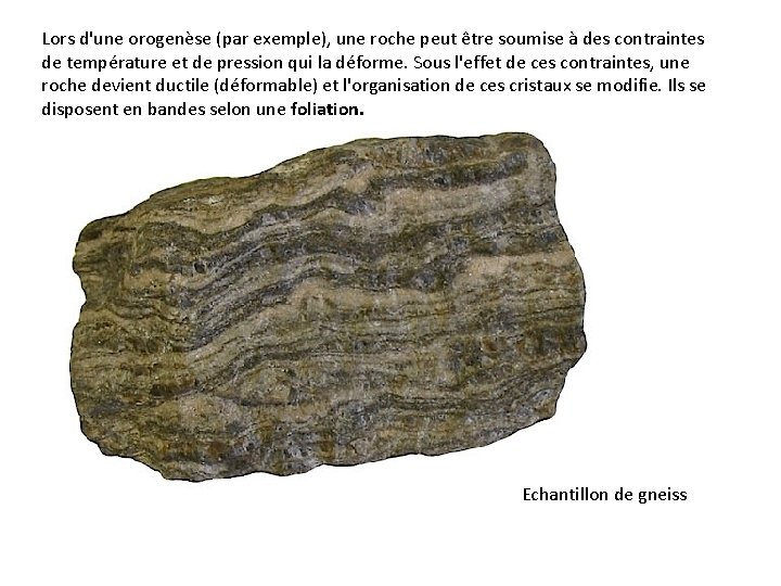 Lors d'une orogenèse (par exemple), une roche peut être soumise à des contraintes de
