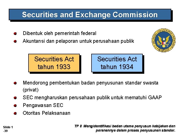 Securities and Exchange Commission Dibentuk oleh pemerintah federal Akuntansi dan pelaporan untuk perusahaan publik