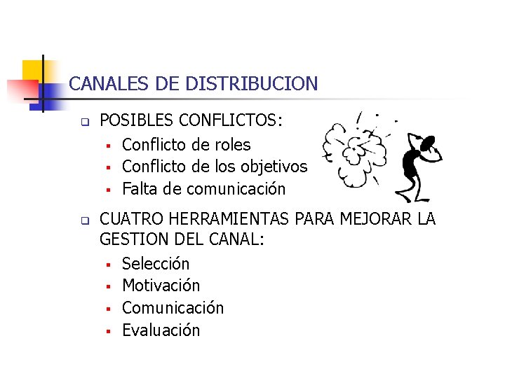 CANALES DE DISTRIBUCION q q POSIBLES CONFLICTOS: § Conflicto de roles § Conflicto de