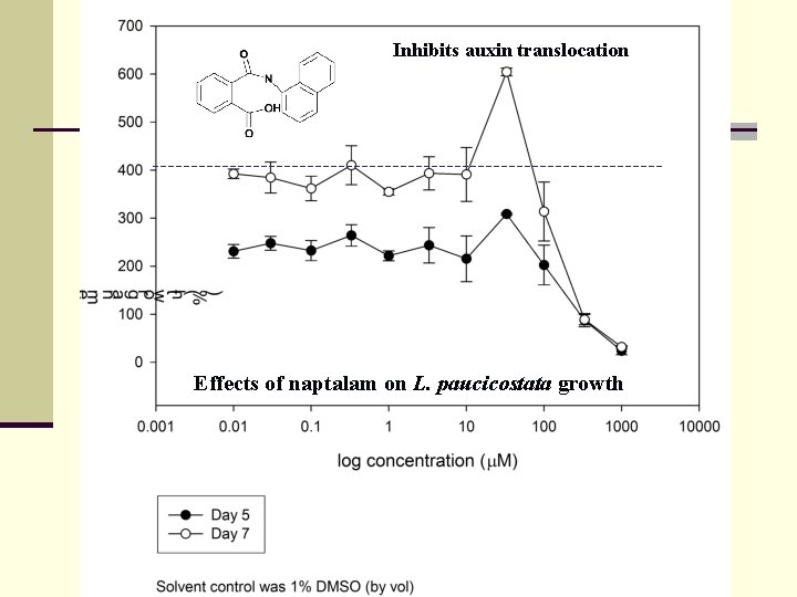 Inhibits auxin translocation Effects of naptalam on L. paucicostata growth 
