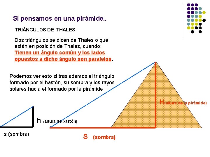 Si pensamos en una pirámide. . TRIÁNGULOS DE THALES Dos triángulos se dicen de