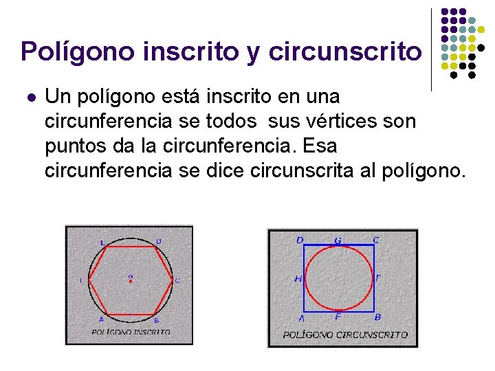 Polígono inscrito y circunscrito l Un polígono está inscrito en una circunferencia se todos