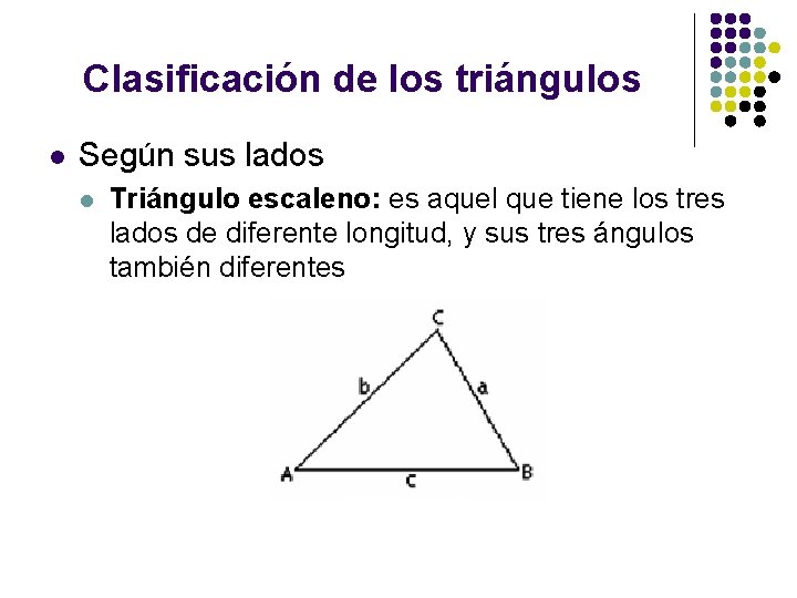 Clasificación de los triángulos l Según sus lados l Triángulo escaleno: es aquel que