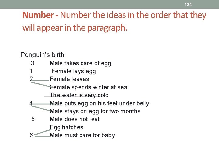 124 Number - Number the ideas in the order that they will appear in