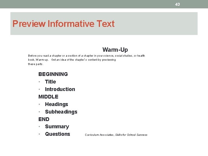 43 Preview Informative Text Warm-Up Before you read a chapter or a section of