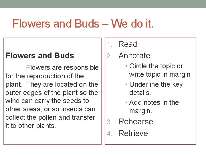 Flowers and Buds – We do it. 1. Read Flowers and Buds Flowers are