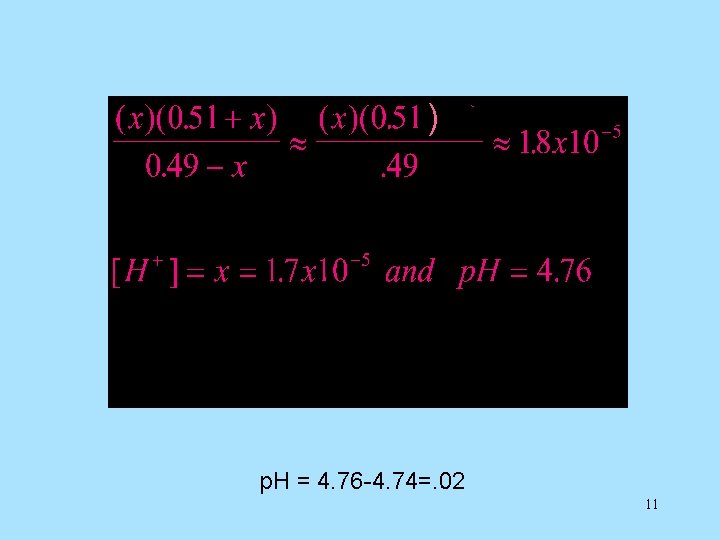 ) Δp. H=. 02 p. H = 4. 76 -4. 74=. 02 11 