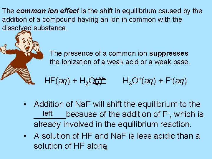 The common ion effect is the shift in equilibrium caused by the addition of