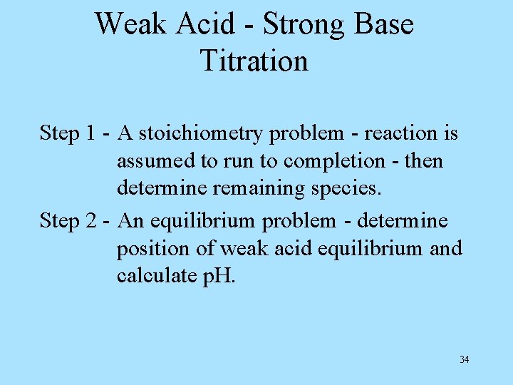 Weak Acid - Strong Base Titration Step 1 - A stoichiometry problem - reaction