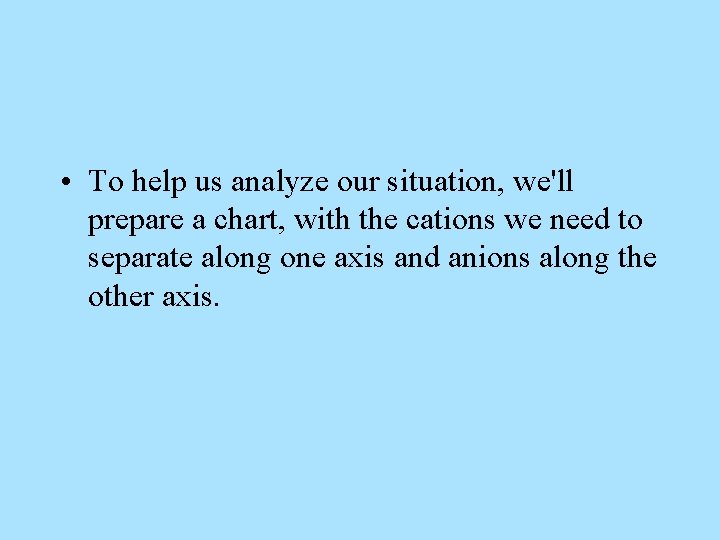  • To help us analyze our situation, we'll prepare a chart, with the