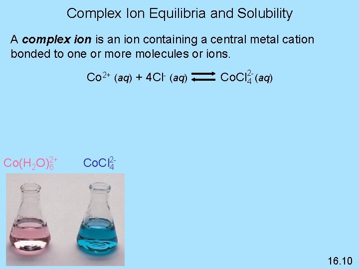 Complex Ion Equilibria and Solubility A complex ion is an ion containing a central