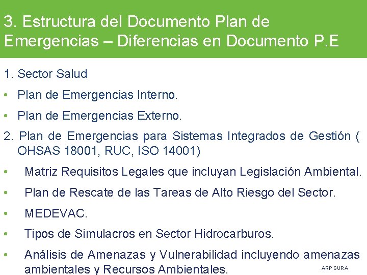 3. Estructura del Documento Plan de Emergencias – Diferencias en Documento P. E 1.