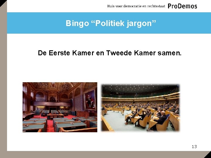 Bingo “Politiek jargon” De Eerste Kamer en Tweede Kamer samen. 13 