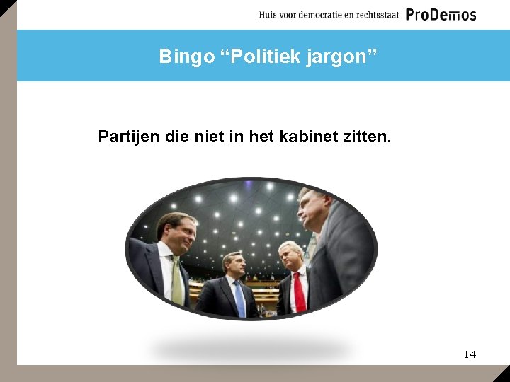 Bingo “Politiek jargon” Partijen die niet in het kabinet zitten. 14 