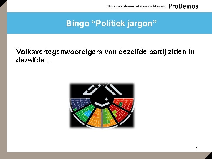 Bingo “Politiek jargon” Volksvertegenwoordigers van dezelfde partij zitten in dezelfde … 5 