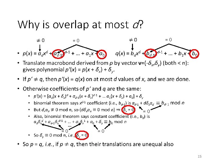 Why is overlap at most d? = 0 • = 0 … = 0