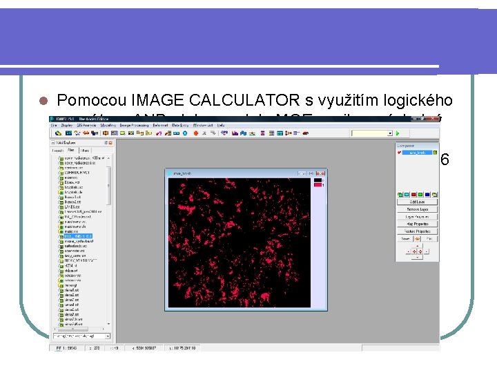 l Pomocou IMAGE CALCULATOR s využitím logického operátora AND alebo modulu MCE vznikne výsledný