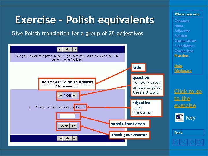 Exercise – Polish equivalents Give Polish translation for a group of 25 adjectives title