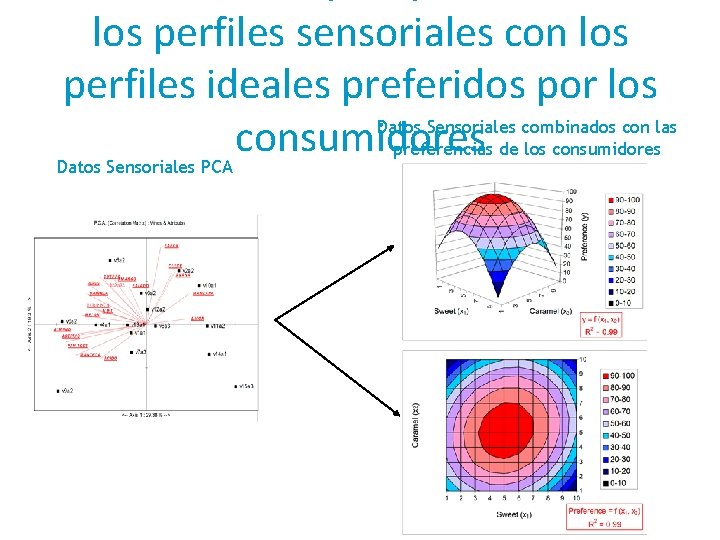 los perfiles sensoriales con los perfiles ideales preferidos por los Datos Sensoriales combinados con