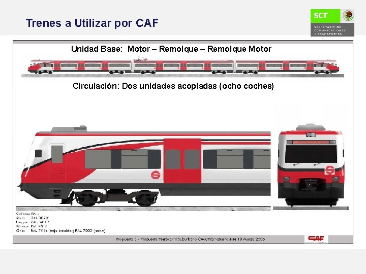 Trenes a Utilizar por CAF Unidad Base: Motor – Remolque Motor Circulación: Dos unidades