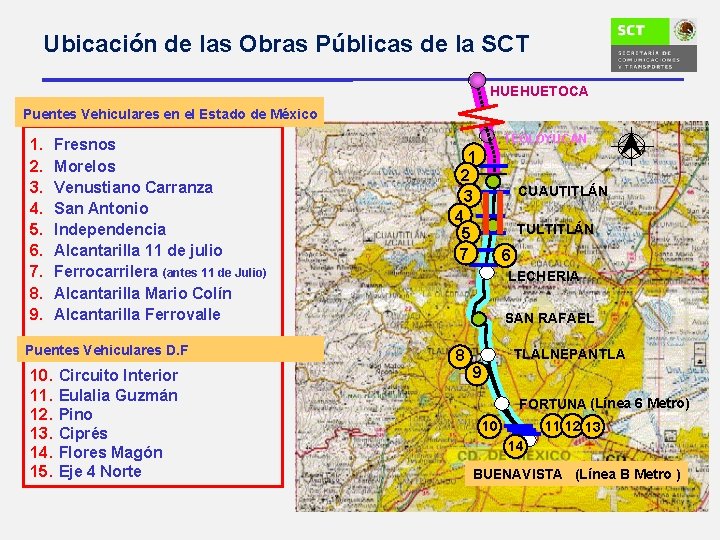 Ubicación de las Obras Públicas de la SCT HUEHUETOCA Puentes Vehiculares en el Estado