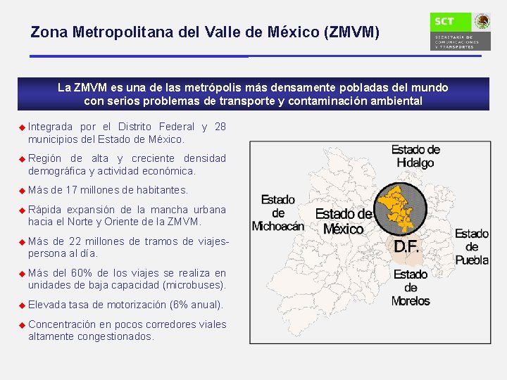 Zona Metropolitana del Valle de México (ZMVM) La ZMVM es una de las metrópolis