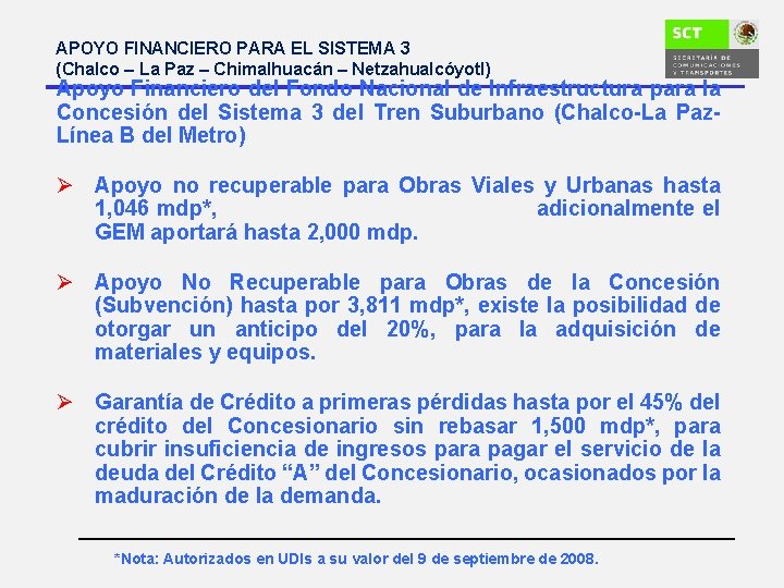 APOYO FINANCIERO PARA EL SISTEMA 3 (Chalco – La Paz – Chimalhuacán – Netzahualcóyotl)