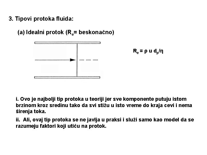 3. Tipovi protoka fluida: (a) Idealni protok (Re= beskonačno) Re = ρ u dp/η