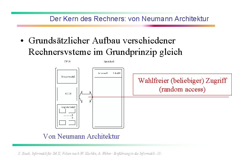 Der Kern des Rechners: von Neumann Architektur • Grundsätzlicher Aufbau verschiedener Rechnersysteme im Grundprinzip