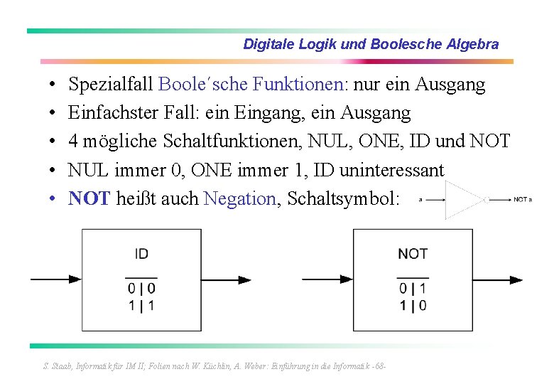 Digitale Logik und Boolesche Algebra • • • Spezialfall Boole´sche Funktionen: nur ein Ausgang