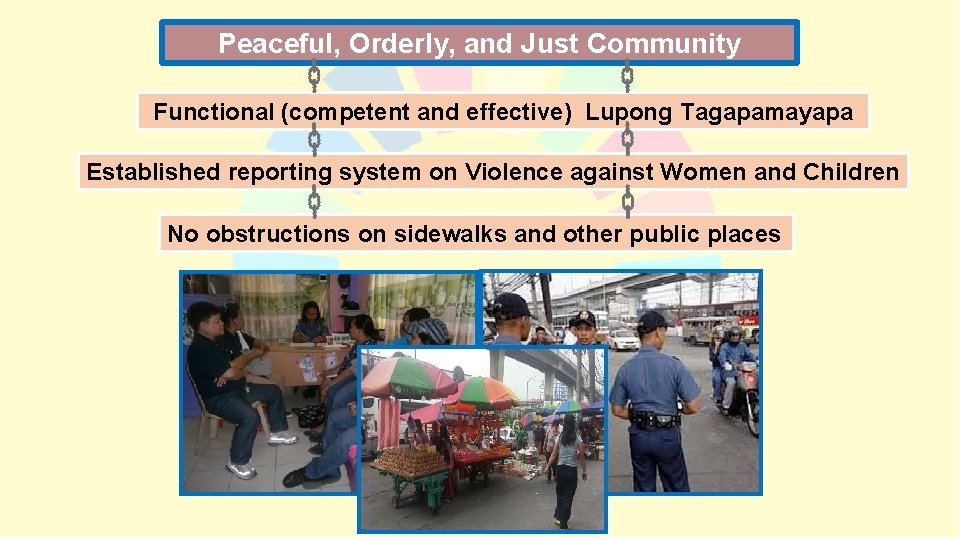 Peaceful, Orderly, and Just Community Functional (competent and effective) Lupong Tagapamayapa Established reporting system