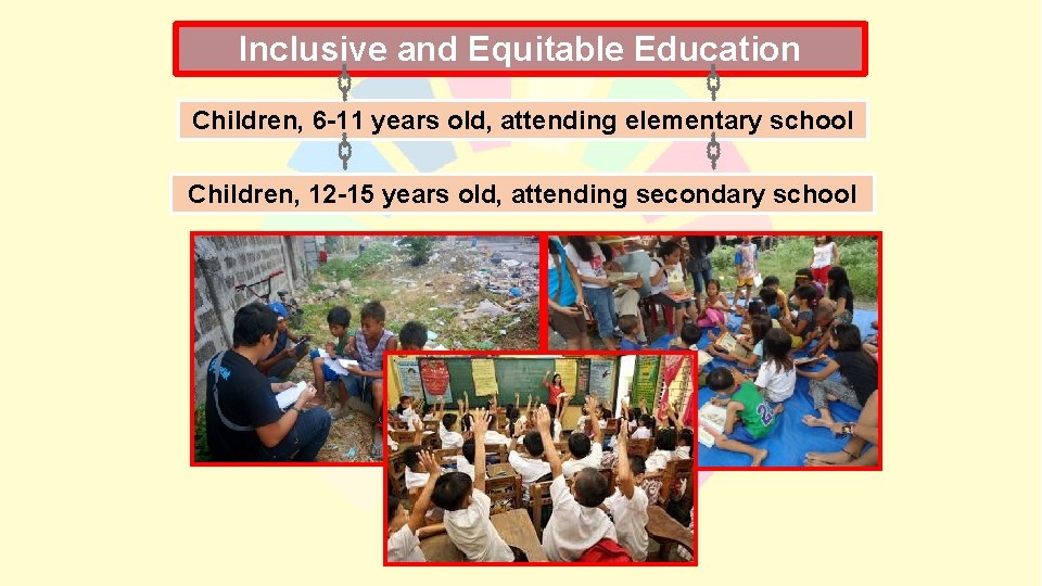Inclusive and Equitable Education Children, 6 -11 years old, attending elementary school Children, 12