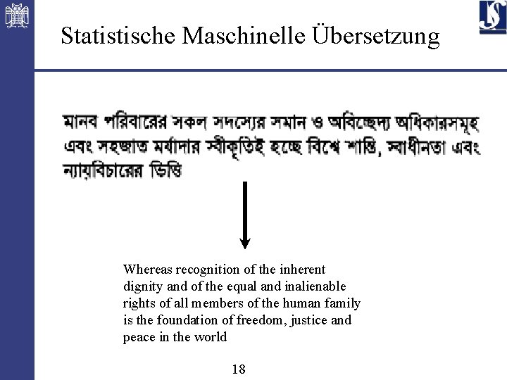 Statistische Maschinelle Übersetzung Whereas recognition of the inherent dignity and of the equal and