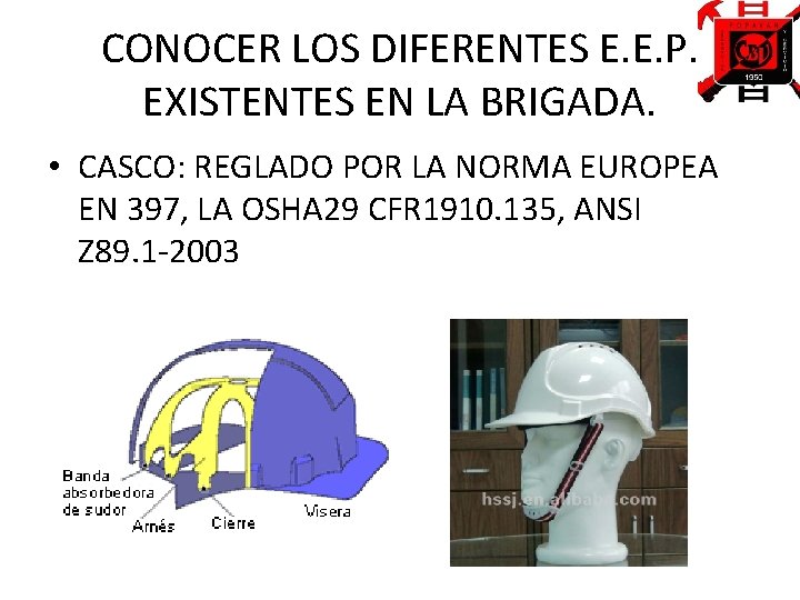 CONOCER LOS DIFERENTES E. E. P. EXISTENTES EN LA BRIGADA. • CASCO: REGLADO POR