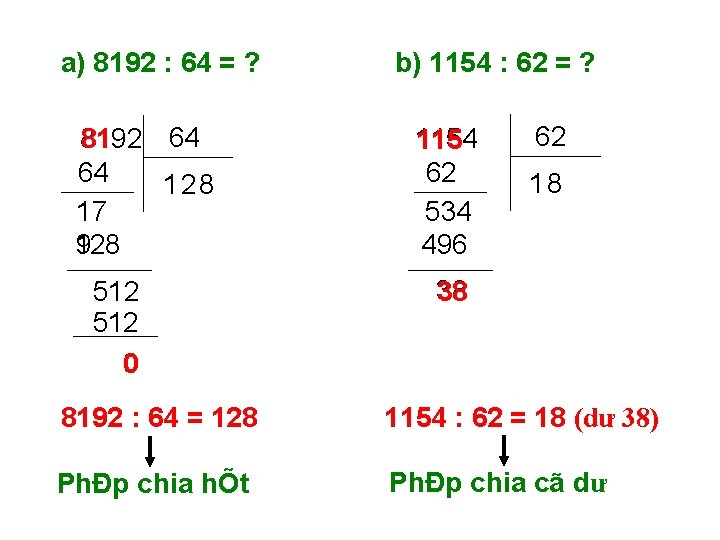 a) 8192 : 64 = ? 64 8192 81 64 128 17 12 9