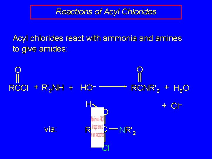 Reactions of Acyl Chlorides Acyl chlorides react with ammonia and amines to give amides: