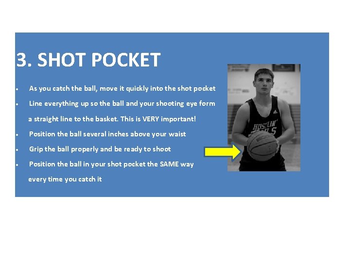 3. SHOT POCKET As you catch the ball, move it quickly into the shot