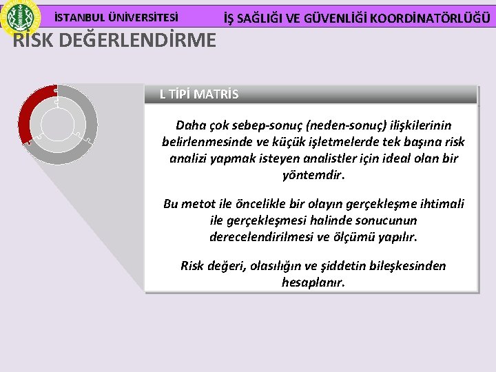 İSTANBUL ÜNİVERSİTESİ RİSK DEĞERLENDİRME İŞ SAĞLIĞI VE GÜVENLİĞİ KOORDİNATÖRLÜĞÜ L TİPİ MATRİS Daha çok