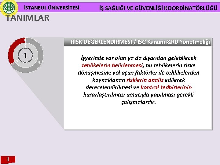 İSTANBUL ÜNİVERSİTESİ TANIMLAR İŞ SAĞLIĞI VE GÜVENLİĞİ KOORDİNATÖRLÜĞÜ RİSK DEĞERLENDİRMESİ / İSG Kanunu&RD Yönetmeliği