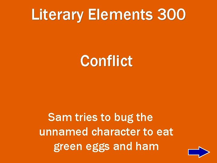 Literary Elements 300 Conflict Sam tries to bug the unnamed character to eat green