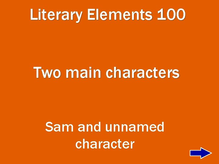 Literary Elements 100 Two main characters Sam and unnamed character 