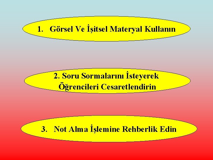 1. Görsel Ve İşitsel Materyal Kullanın 2. Soru Sormalarını İsteyerek Öğrencileri Cesaretlendirin 3. Not