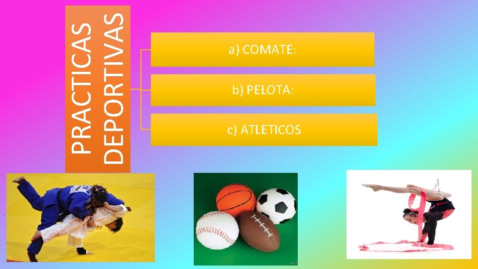  . PRACTICAS DEPORTIVAS a) COMATE: b) PELOTA: c) ATLETICOS 