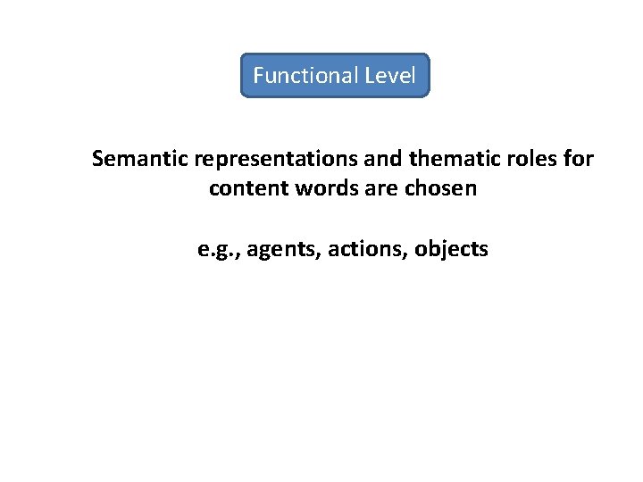 Functional Level Semantic representations and thematic roles for content words are chosen e. g.
